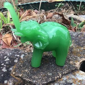 Jadite Green Glass Jadeite Elephant Trunk Up 3” in Paper Weight Office Decor